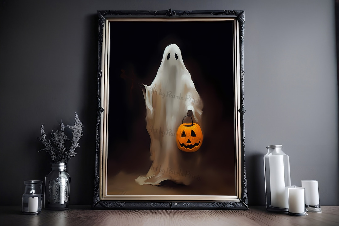 Ghost Holding A Jack O Lantern, Vintage Poster, Art Poster Print, Dark ...