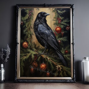 Cuervo de Navidad, Cartel vintage, Impresión de cartel de arte, Academia oscura, Cuervo victoriano gótico, Arte de la pared de Navidad, Navidad gótica