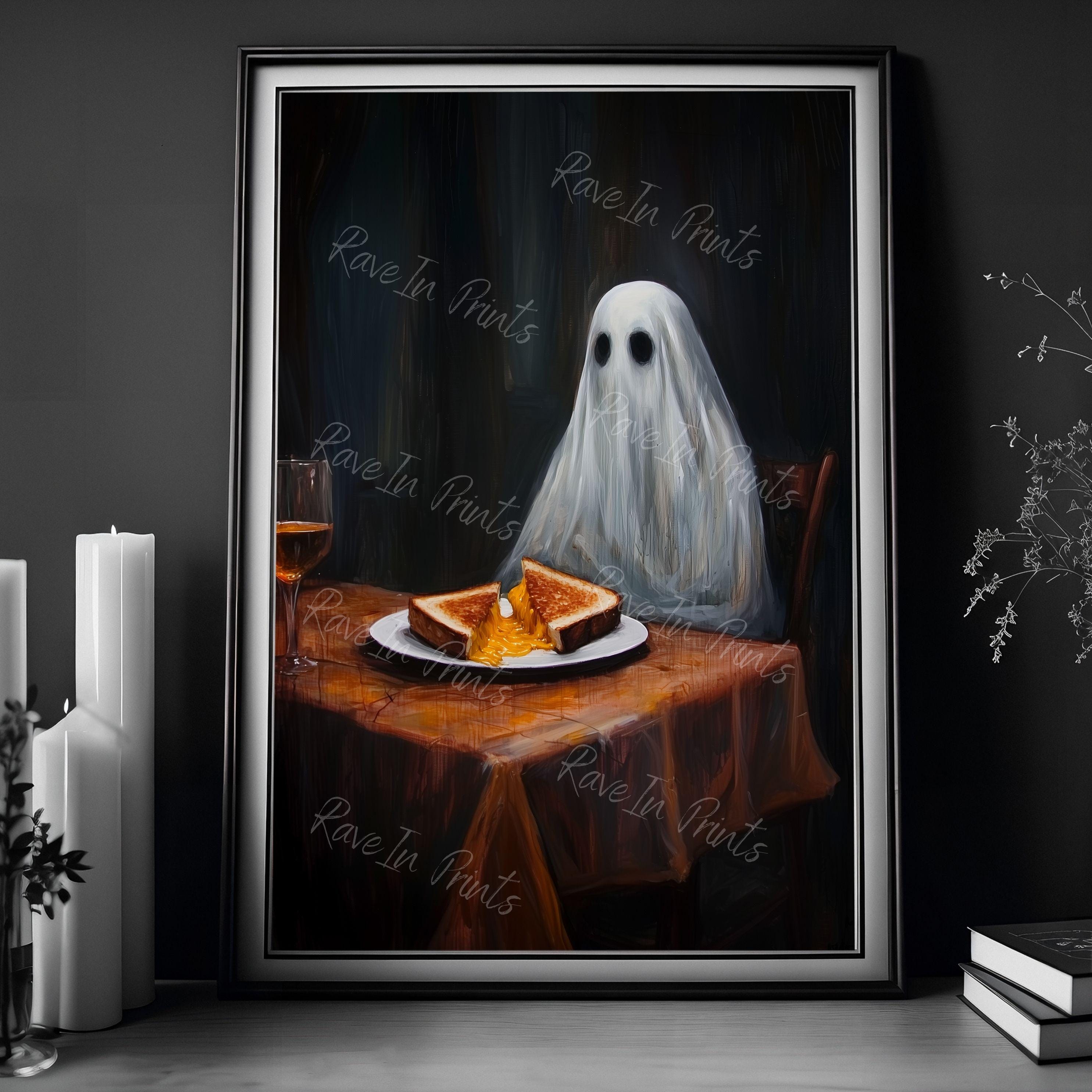 Ghost Eating A Grilled Cheese, Funny Ghost Wall Art, Eclectic Kitchen ...
