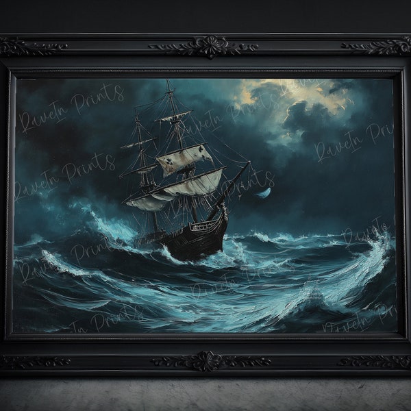 The Ships Captain, Rough Seas Print, Pirate Ship, Art Poster Print, Dark Academia, Haunting Ghost, Gothic Wall Art, Gothic Prints
