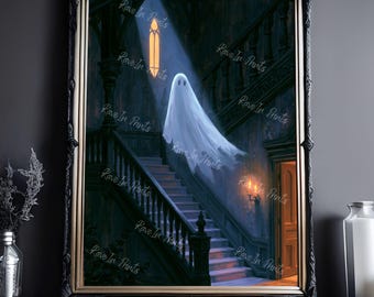 Ghost Haunting The Mansion, Spooky Horror Decor, Haunting Ghost Painting, Gothic Home Decor, Halloween Decor