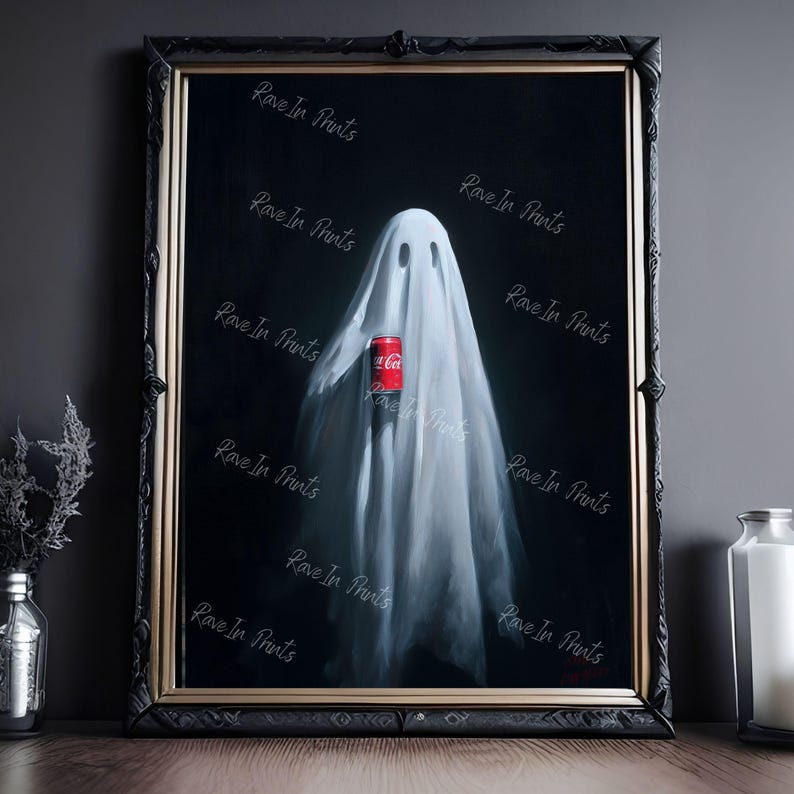 Fun Ghost Poster Ghost Holding A Soda, Funny Ghost Poster, Art Poster Print, Dark ...