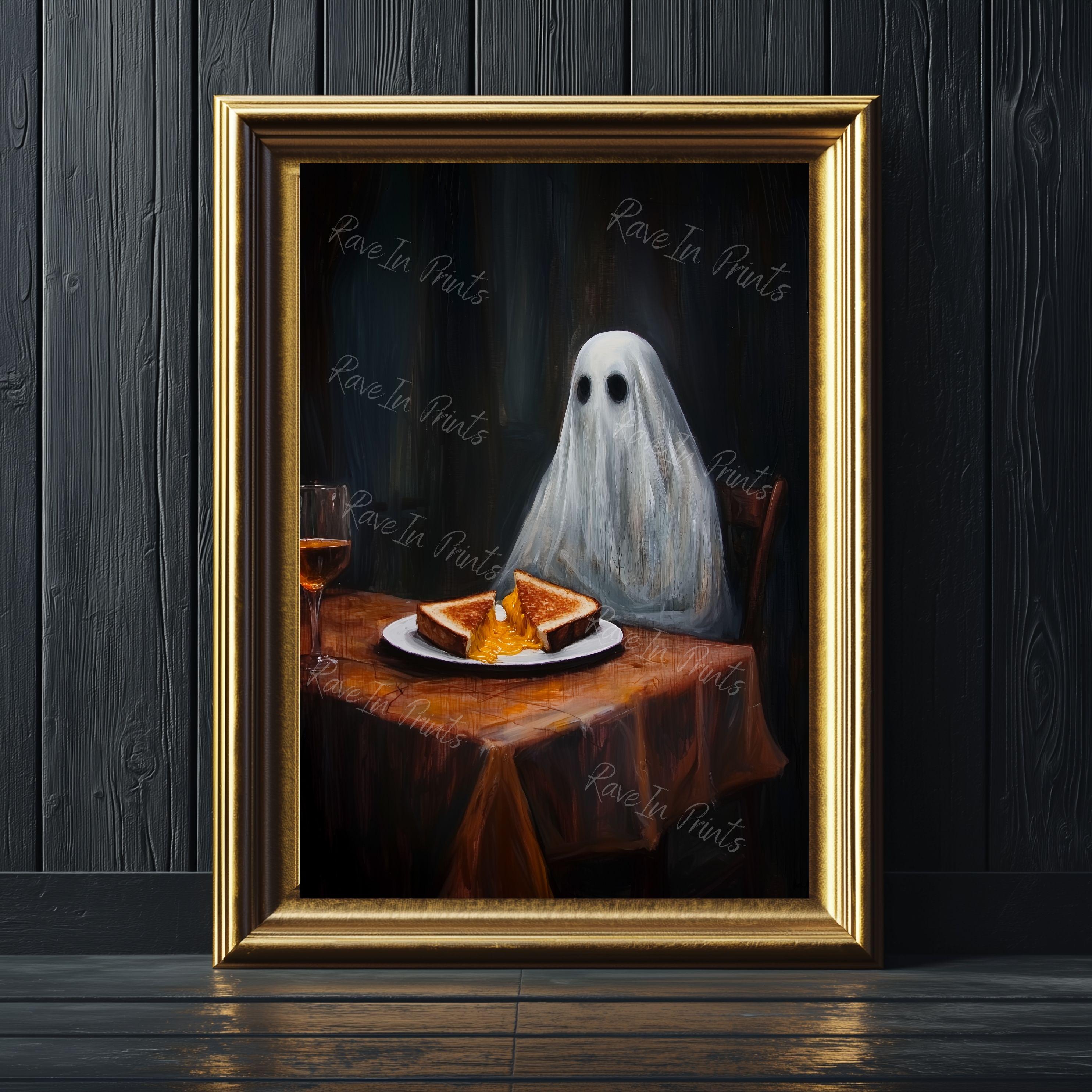 Ghost Eating A Grilled Cheese, Funny Ghost Wall Art, Eclectic Kitchen ...