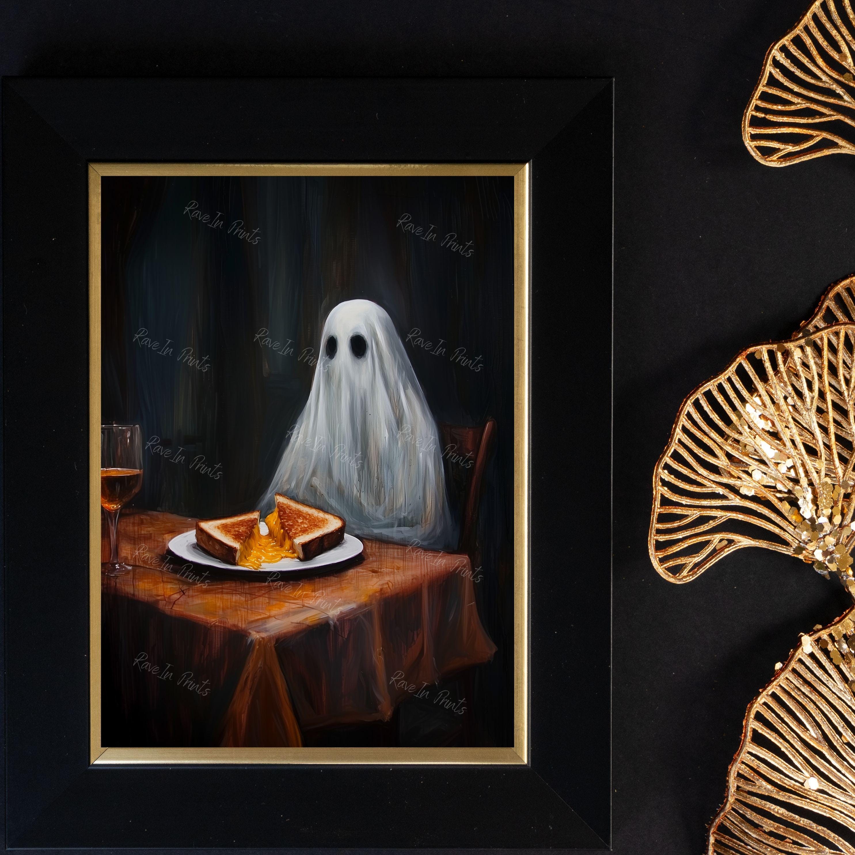Ghost Eating A Grilled Cheese, Funny Ghost Wall Art, Eclectic Kitchen ...