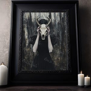 Forest Witch Print, Gothic Occult Poster, Witchcraft Print, Gothic Home Decor, Witchy Prints, Deer Skull Art Poster Print, Edgy Art