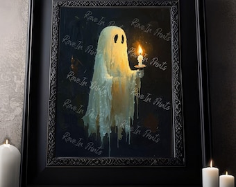 Ghost Holding A Candle In A Dark Room, Vintage Poster, Art Poster Print, Dark Academia, Haunting Ghost, Halloween Decor