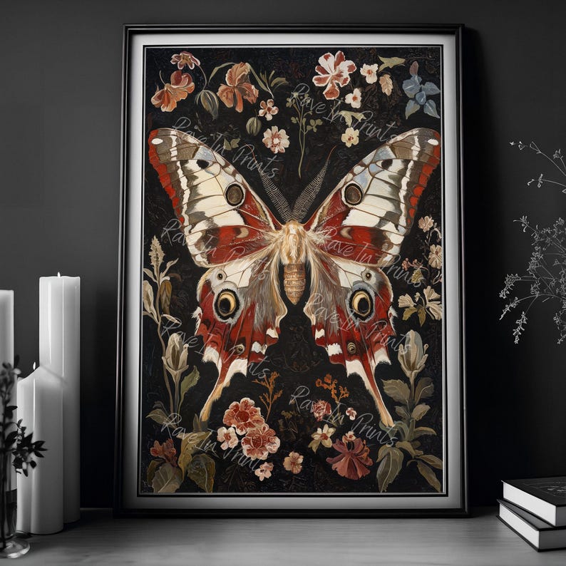 Dark Academia Moth Art Print, Insect Wall Art, Gothic Nature ...