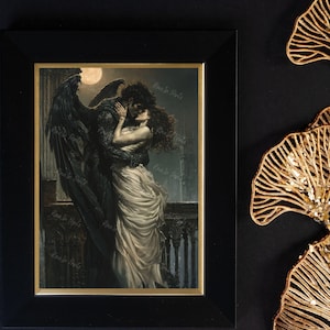 The Last Embrace, Dark Angel Print, Gothic Home Decor, Dark Romance Art, Dark Academia, Dark Fantasy Print image 7