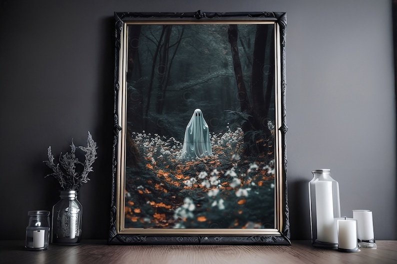 Ghost In The Forest, Vintage Poster, Art Poster Print, Dark Academia, Haunting Ghost, Halloween Decor image 1