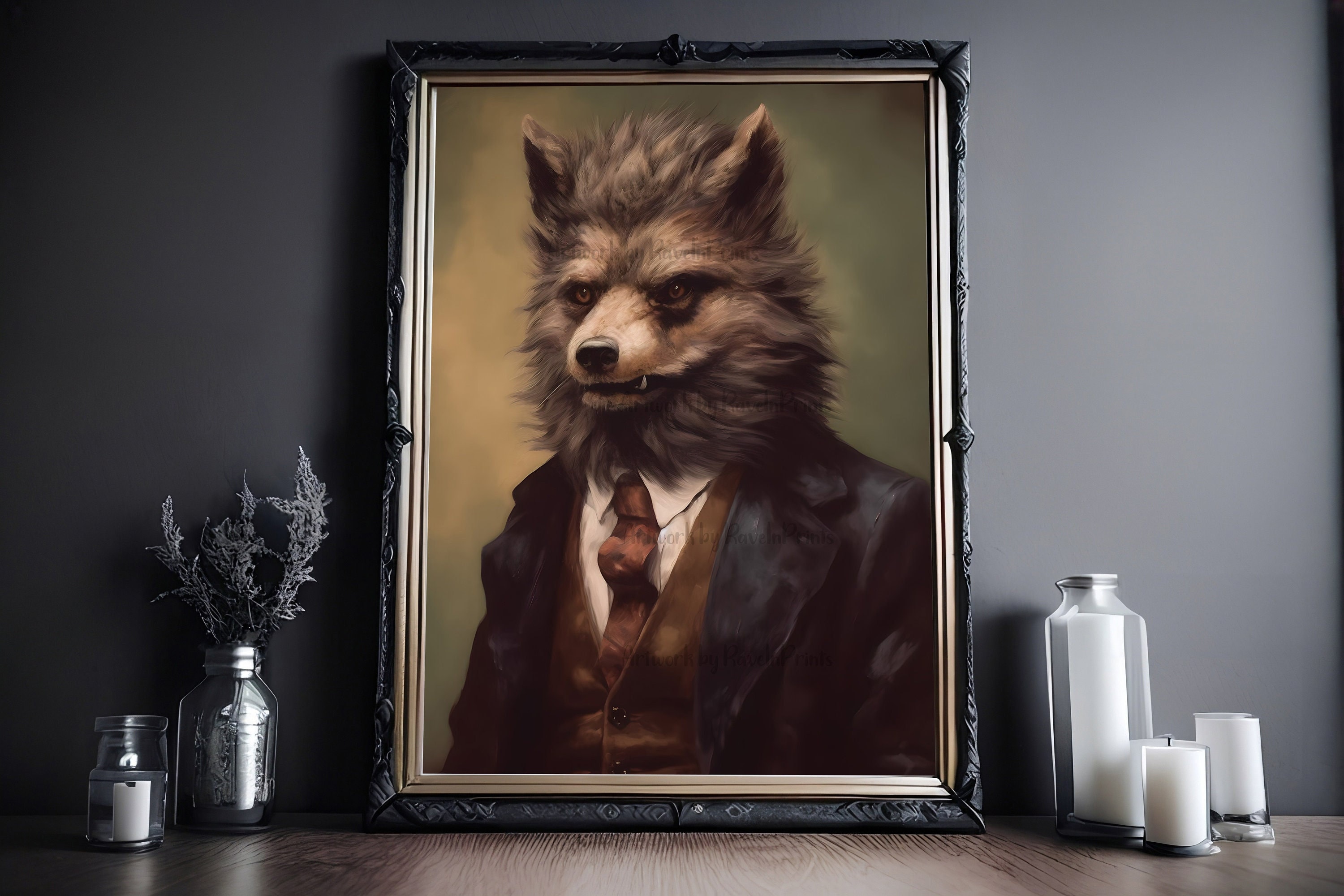 Werewolf Portrait, Renaissance Portrait, Art Poster Print, Dark Academia, Werewolf Print, Halloween Decor, Monster Print