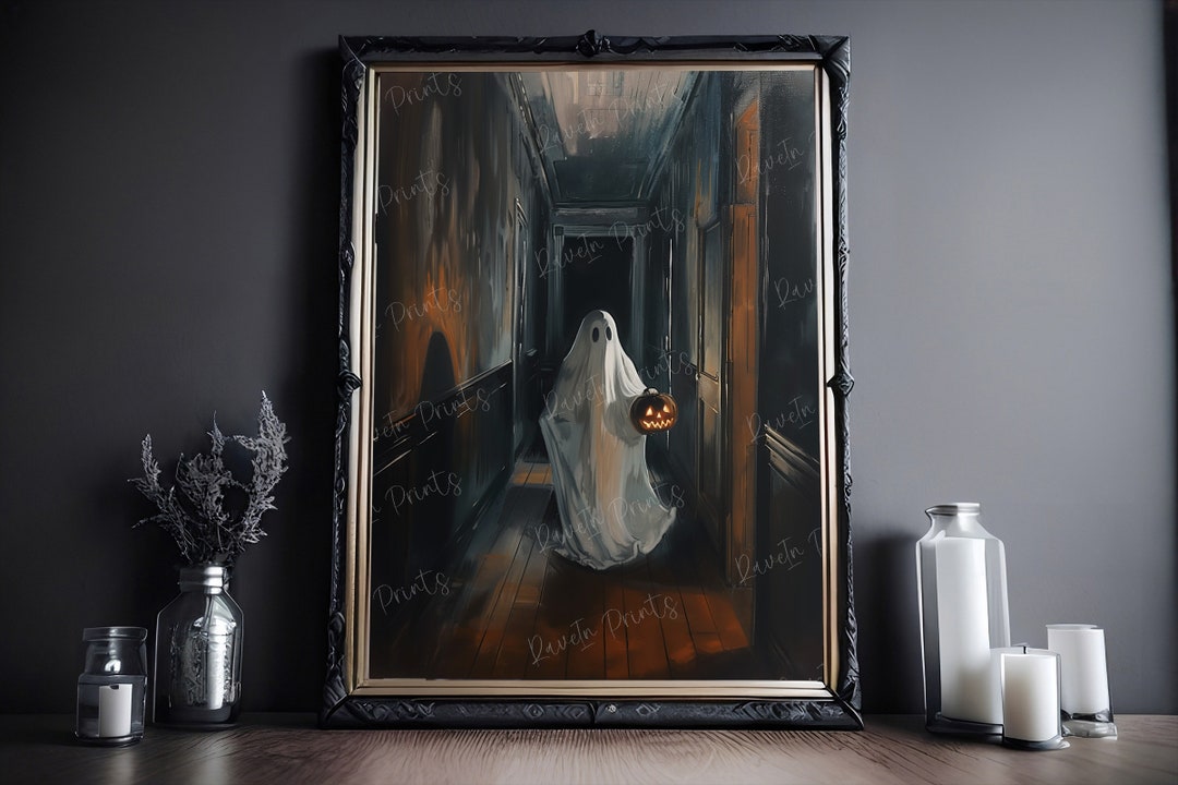 Ghost Holding A Jack O Lantern Halloween Decor, Spooky Decor, Art ...