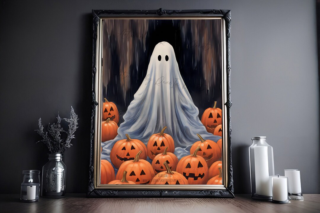 Ghost in the Jack O Lanterns, Halloween Print, Vintage Poster, Art ...