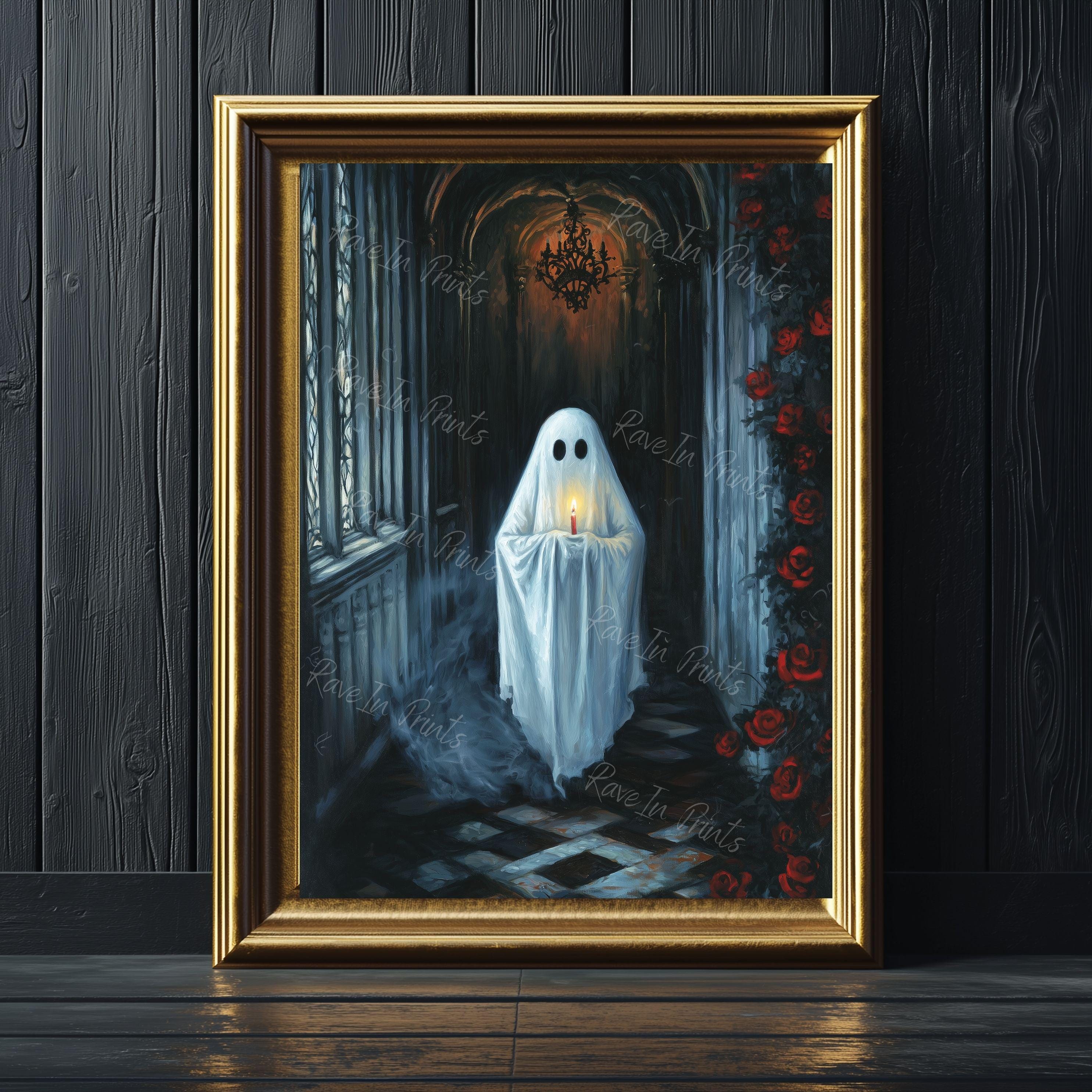 絵画 GHOST 1 Haunting Ghost With Candle Wall Art Print, Dark Valentine's Day