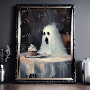 ¿Todo por mí?, Fantasma comiendo un cupcake, Decoración de Halloween, Póster de arte espeluznante, Academia oscura, Fantasma inquietante
