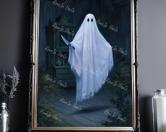 Ghost Holding A Knife, Spooky Horror Decor, Haunting Ghost Painting, Gothic Home Decor, Halloween Decor
