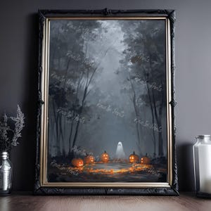 Decoración de Halloween con un ritual espeluznante, impresión de Halloween, póster de arte oscuro, Dark Academia, fantasma inquietante