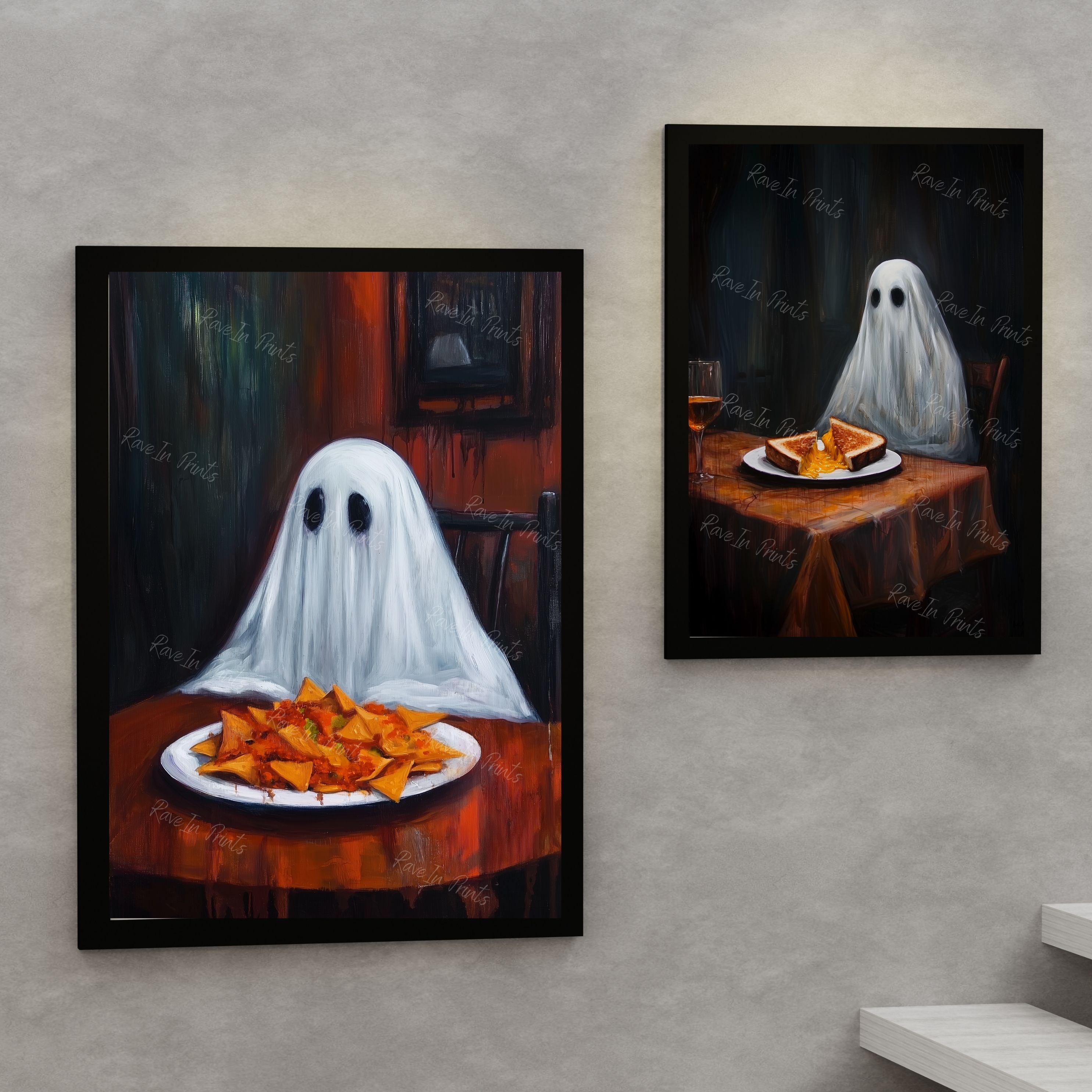 Ghost Eating A Grilled Cheese, Funny Ghost Wall Art, Eclectic Kitchen ...