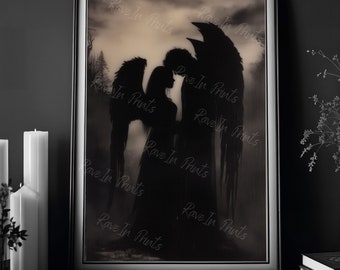 Dark Angels, Gothic Home Decor, Dark Romance, Art Poster Print, Dark Academia, Gothic Victorian