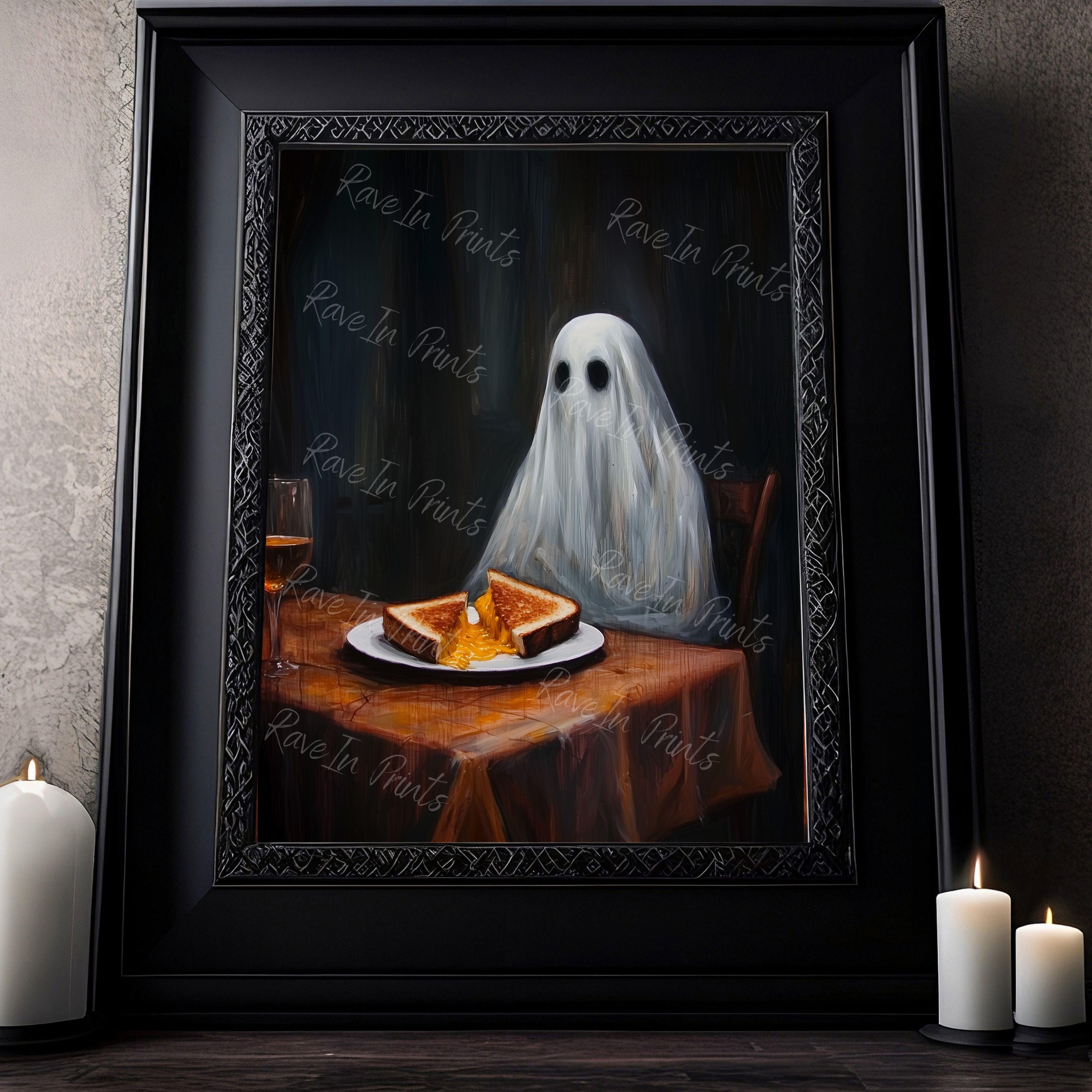 Ghost Eating A Grilled Cheese, Funny Ghost Wall Art, Eclectic Kitchen ...