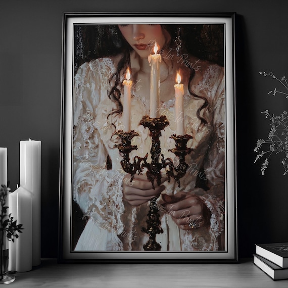 The Candelabra, Vampire Aesthetic, Victorian Lady Art Print, Gothic Home Decor, Poster Print, Light Academia Decor