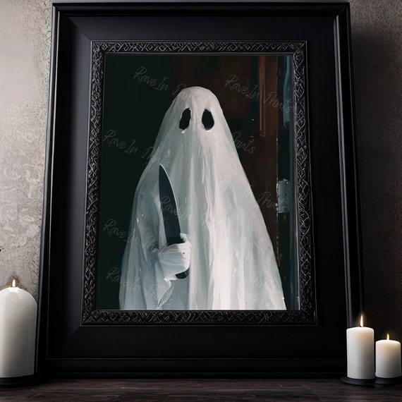 Ghost Holding A Knife, Ghost Painting, Vintage Poster, Art Poster Print, Dark Academia, Haunting Ghost, Halloween Decor