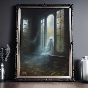 Ghost In The Window, Vintage Poster, Art Poster Print, Dark Academia, Haunting Ghost, Halloween Decor