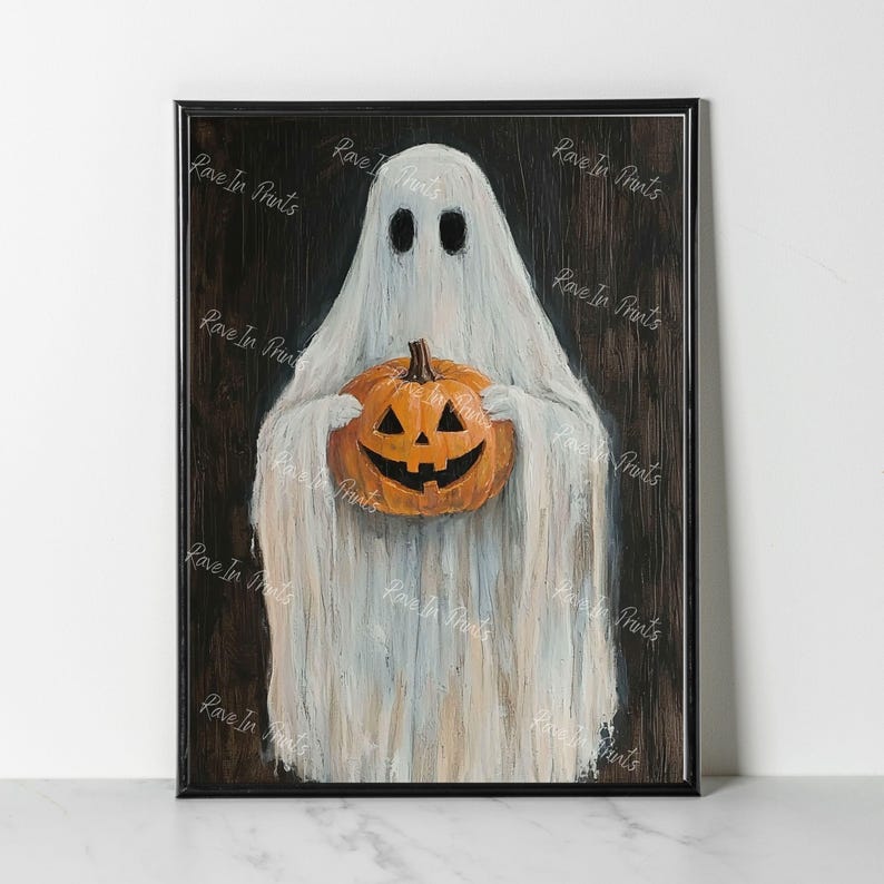 Ghost Holding A Jack O Lantern, Spooky Ghost Art Print, Dark Academia ...
