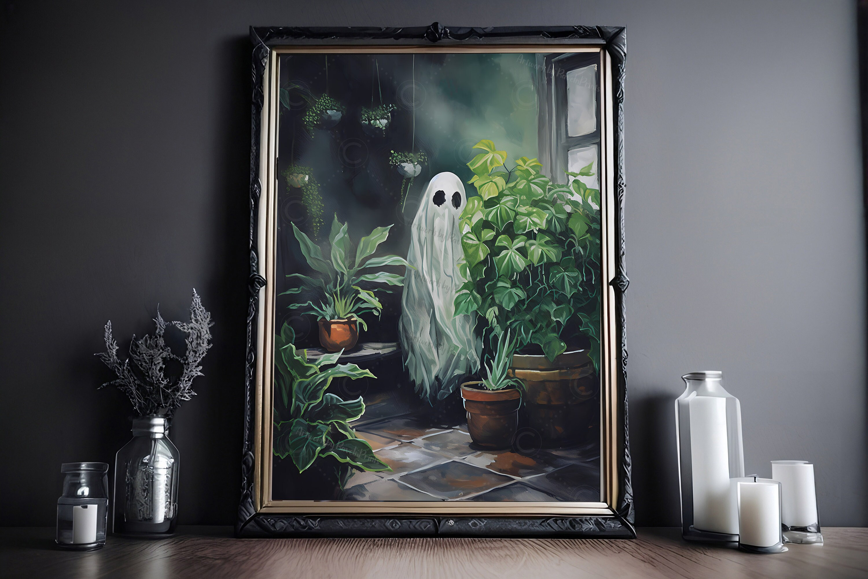 Cute Ghost Painting 4x4 for Pastel Goth and Whimsigoth Decor, Halloween  Mini Canvas Art 