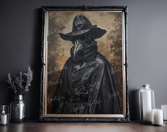 Plague Doctor Renaissance Print, Vintage Poster, Art Poster Print, Dark Academia, Gothic Plague Doctor, Gothic Floral Print
