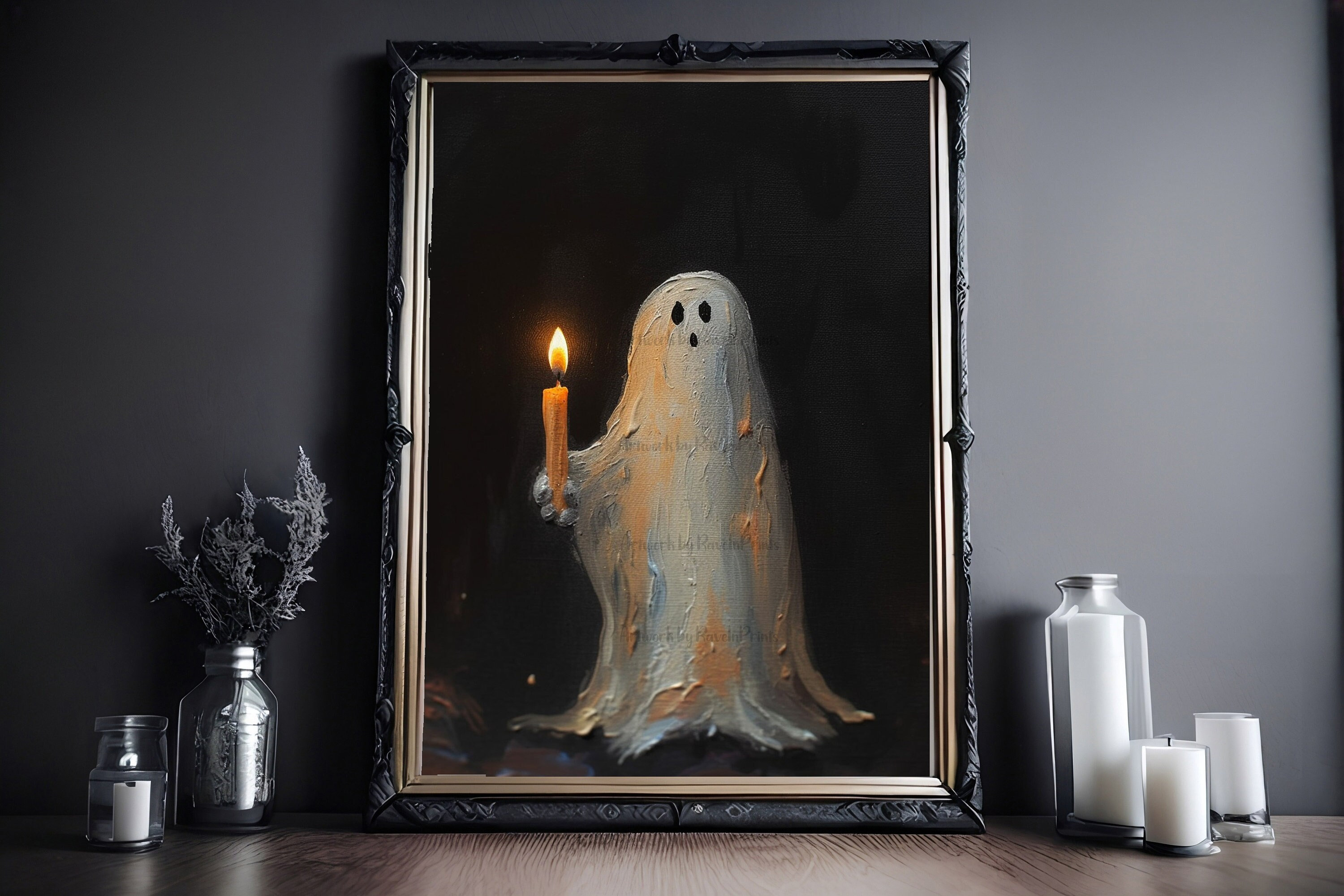 Ghost Holding A Candle, Vintage Poster, Art Poster Print, Dark Academia, Haunting Ghost, Halloween Decor