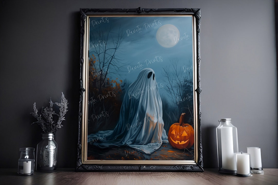 Ghost and His Jack O Lantern Halloween Wall Decor, Halloween Print ...