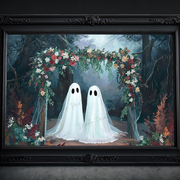 Ghosts Getting Married, Vintage Poster, Wedding Print, Ghost Art Poster Print, Dark Academia, Haunting Ghost, Valentine's Decor