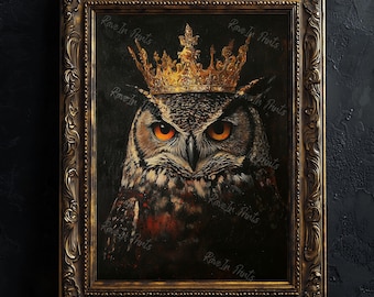 Renaissance Owl Painting, Dark Academia Wall Art, Gothic Home Decor, Classic Vintage Poster, Dark Cottagecore, Owl With Crown