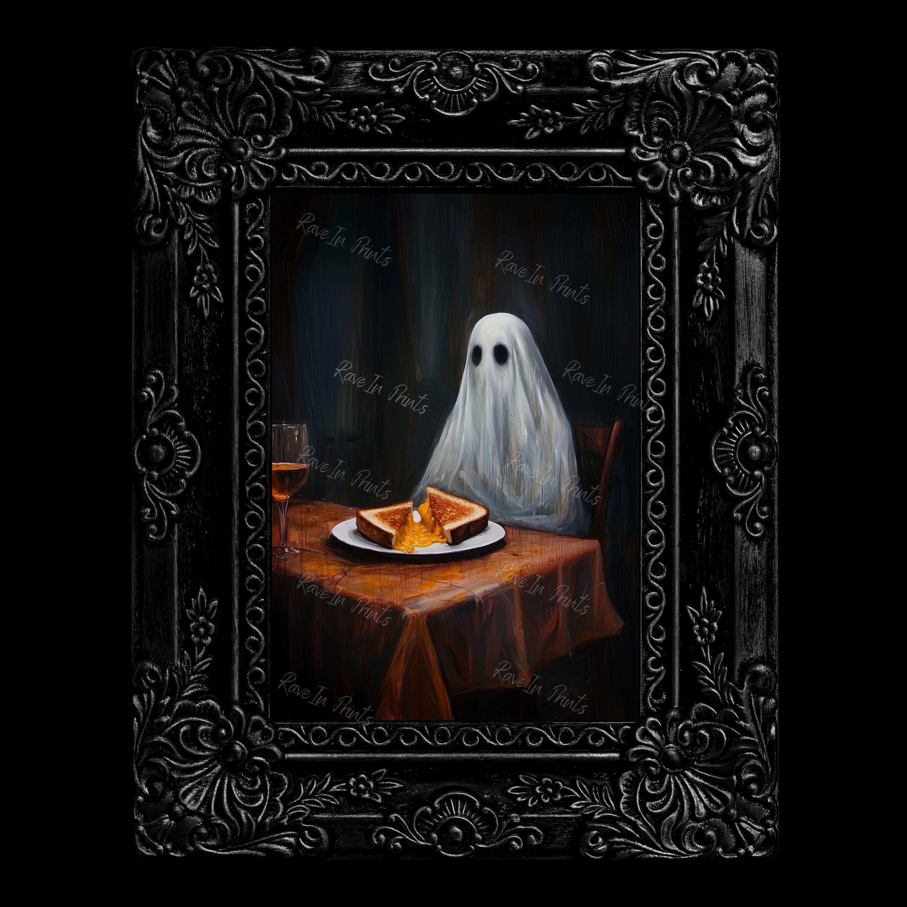 Ghost Eating A Grilled Cheese, Funny Ghost Wall Art, Eclectic Kitchen ...