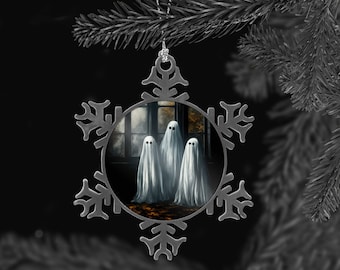 Family of Ghosts Christmas Ornament, Vintage Christmas Decor, Gothic Christmas, Creepmas Decor, Dark Academia, Haunting Ghost