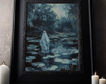 Ghost In The Swamp, Ghost Painting, Vintage Poster, Art Poster Print, Dark Academia, Haunting Ghost, Halloween Decor, Spooky Art