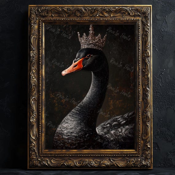 Black Swan Painting, Dark Academia Wall Art, Gothic Home Decor, Bird Lover Gift for Her, Vintage Poster, Edgy Art, Whimsigoth Decor