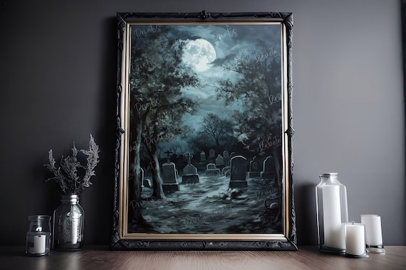 Moonlit Cemetery, Gothic Art Prints, Southern Gothic, Art Poster Print, Gothic Home Decor, Dark and Moody