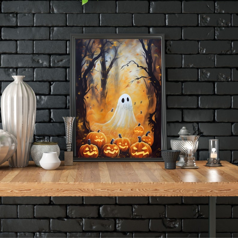 Ghost and Jack O Lanterns, Halloween Print, Vintage Poster, Art Poster ...