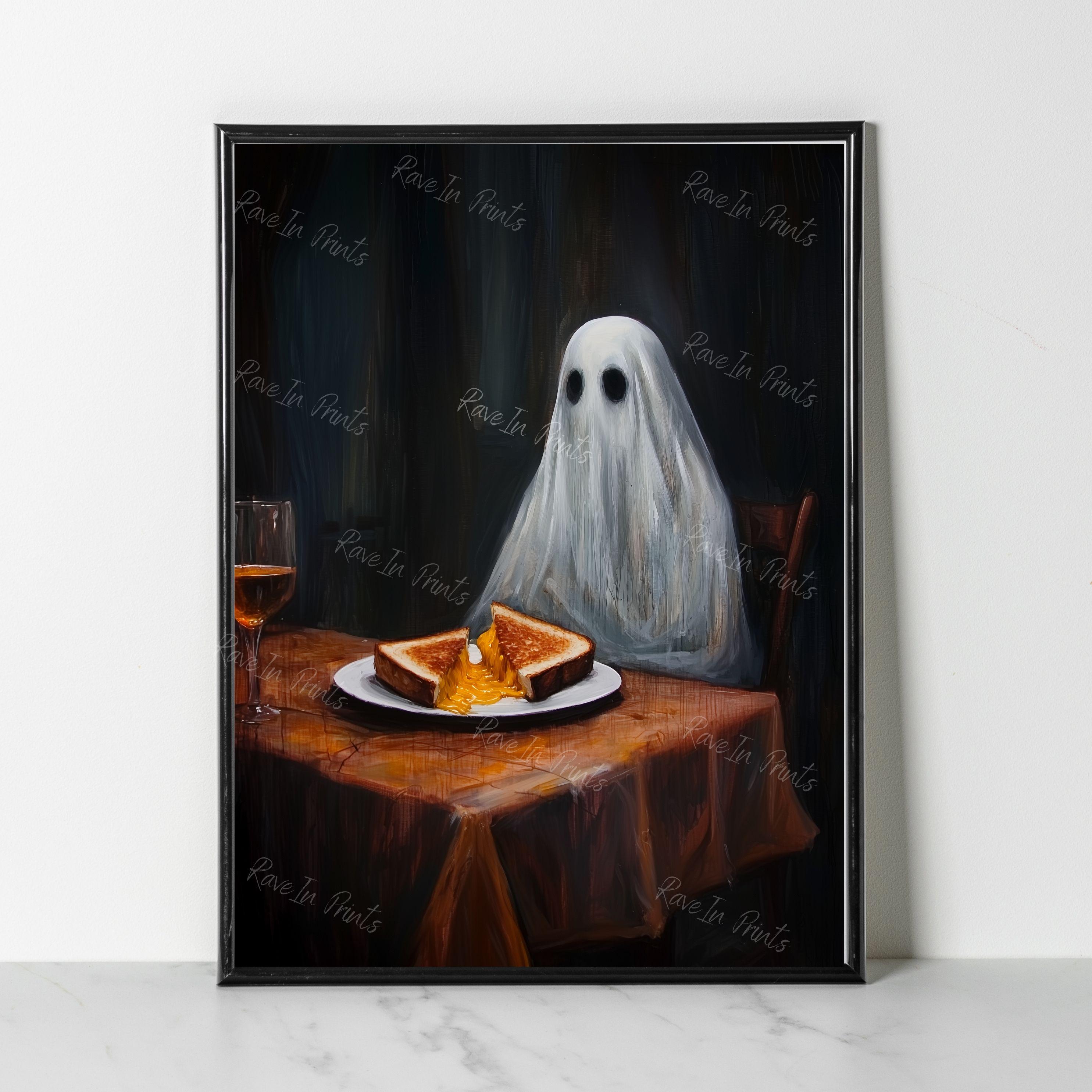 Ghost Eating A Grilled Cheese, Funny Ghost Wall Art, Eclectic Kitchen ...