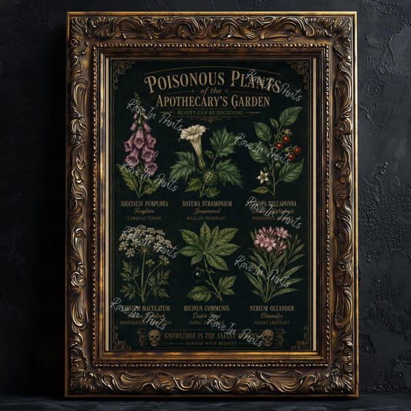 Venomous Botanica Plant Painting, Dark Botanical Home Decor, Gothic Wall Art Print
