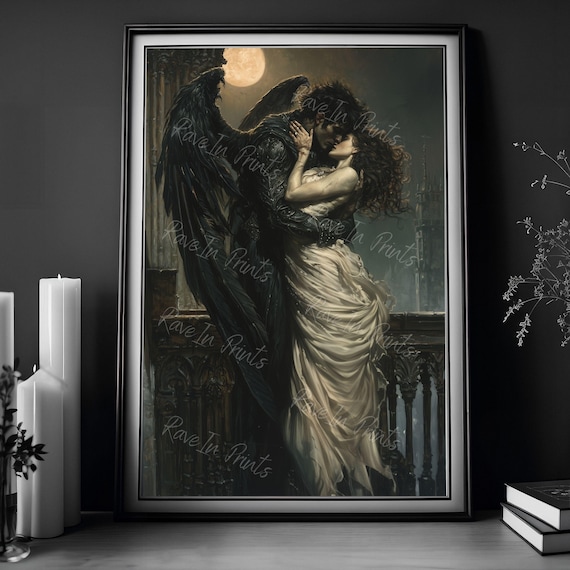 The Last Embrace, Dark Angel Print, Gothic Home Decor, Dark Romance Art, Dark Academia, Dark Fantasy Print