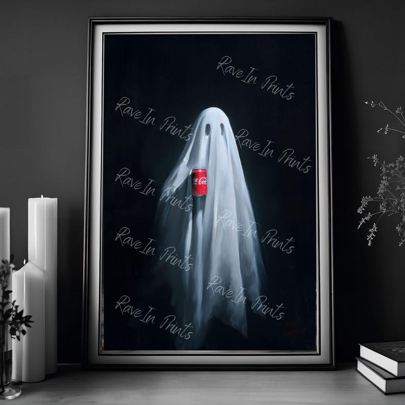 Fun Ghost Poster Ghost Holding A Soda, Funny Ghost Poster, Art Poster Print, Dark ...