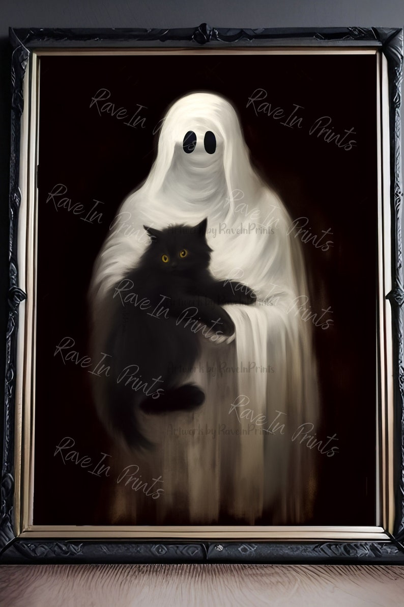 ghost-holding-a-black-cat-vintage-poster-art-poster-print-dark