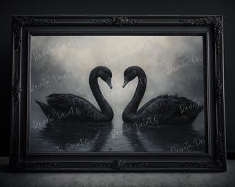 Swans In The Pond, Dark Romance Print, Dark Valentine's Day Gifts, Dark Academia Wall Art, Gothic Home Decor, Gift for Her, Vintage Poster