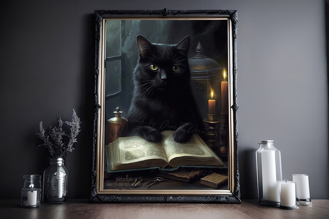 Black Cat Witch Print, Vintage Poster, Art Poster Print, Dark Academia ...