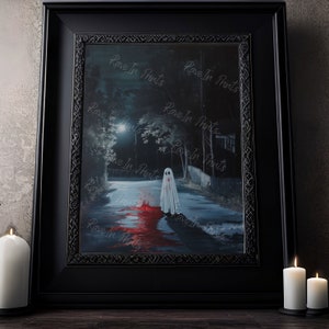 Horror Movie Decor, Ghost Home Finds, Ghost Crime, Halloween Decor, Gothic Home Decor Wall Art, Haunting Ghost Painting, Creepy Art
