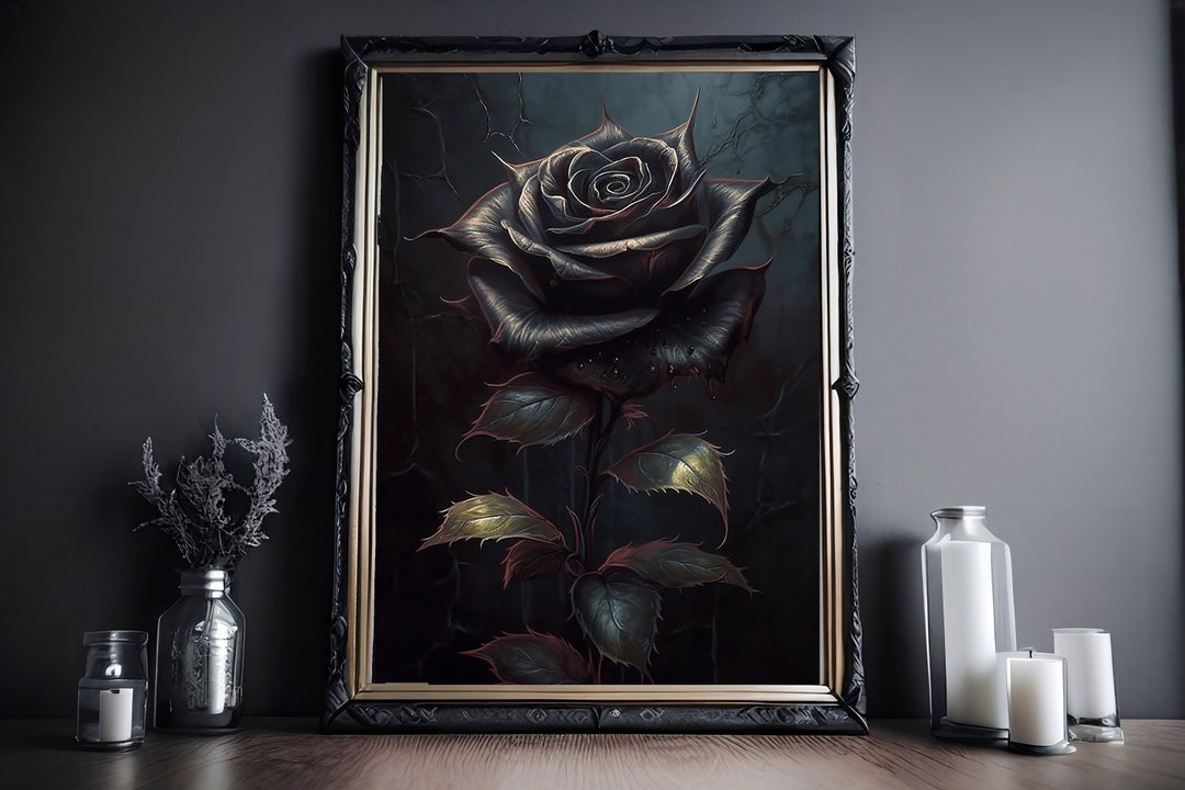 Black Rose Art Print Vintage Poster Art Poster Print Dark Academia Black Rose Art Print Vintage Poster Art Poster Print Dark Academia