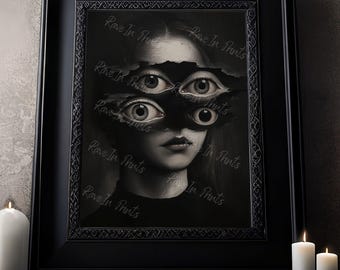 Eyes To The Soul, Surreal Painting Print, Weirdcore Print, Dark Academia Decor, Edgy Painting, Gothic Home Decor, Eclectic Home Decor