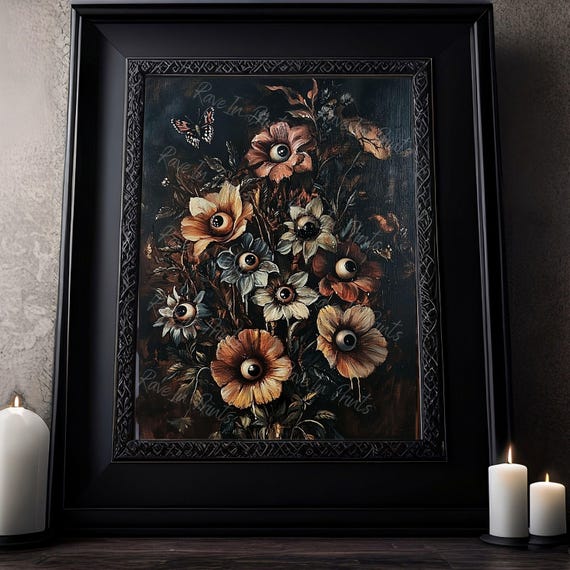 All Seeing Flowers, Horror Decor, Witchy Home Decor, Vintage Poster, Art Poster Print, Dark Academia, Halloween Decor, Whimsigoth Decor